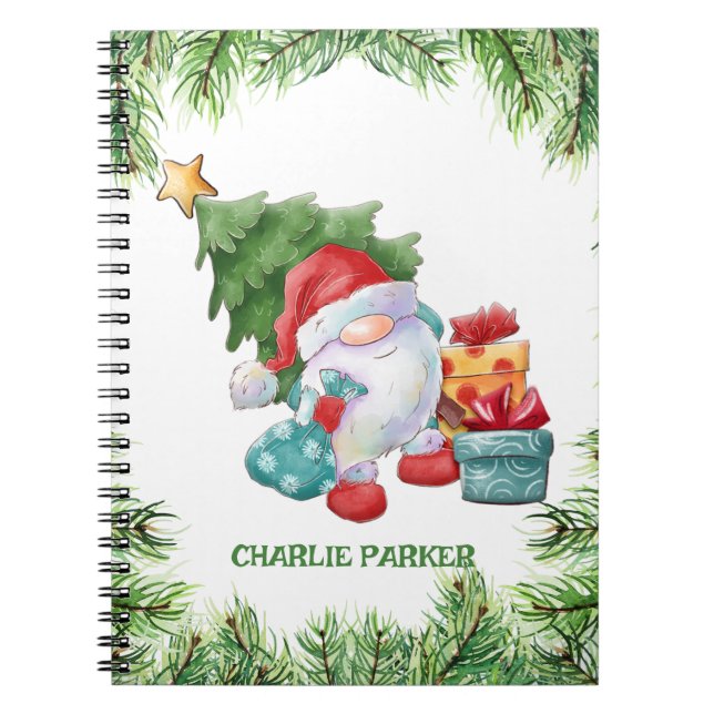 Christmas Wreath and Gnome Santa Claus Notebook (Front)