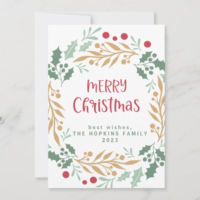 Christmas Wreath and Script | Merry Christmas Holiday Card (Front)
