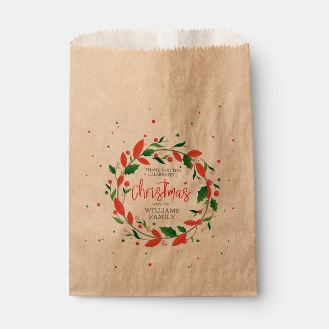 Christmas wreath and typography favor bag (Front)