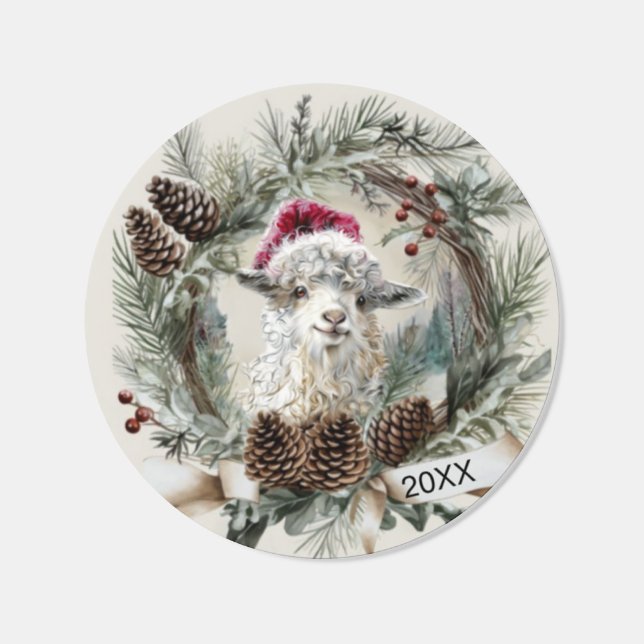 Christmas Wreath Angora Goat  Classic Round Sticker (Single)