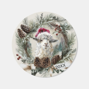 Christmas Wreath Angora Goat  Classic Round Sticker