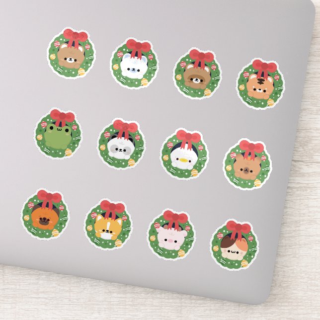 Christmas Wreath Animals Sticker (Detail)