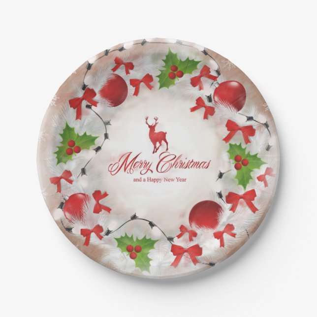 Christmas Wreath Art Paper Plate (Front)