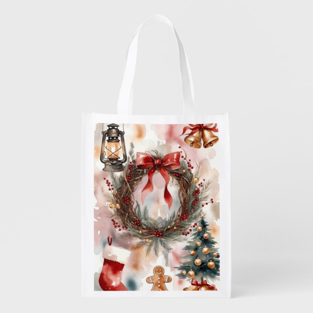Christmas Wreath, Author Natasha Us   Grocery Bag (Front)