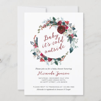 Christmas Wreath Baby Shower Invitation