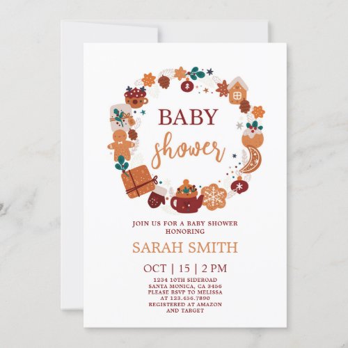 Christmas wreath Baby Shower Invitation