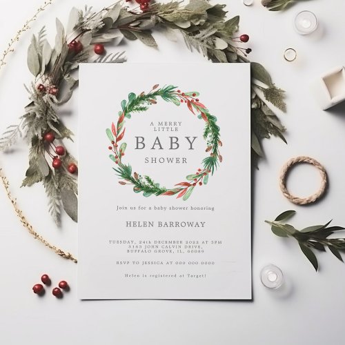 Christmas Wreath Baby Shower Invitation