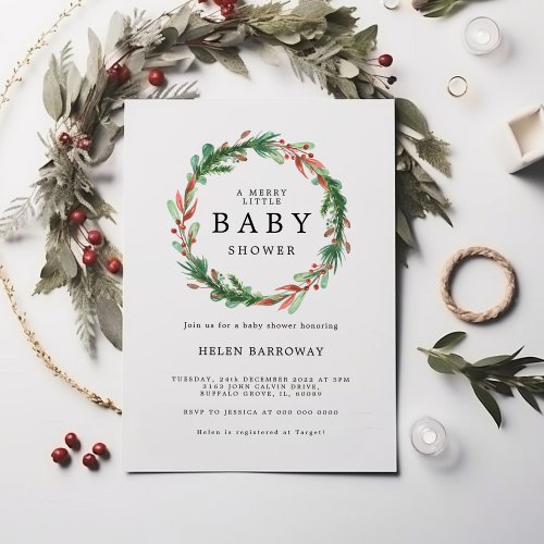 Christmas Wreath Baby Shower Invitation