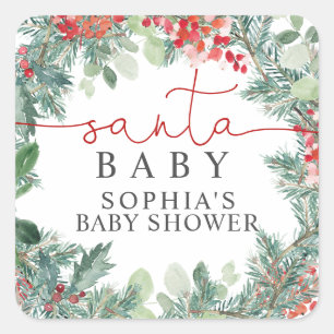 Christmas Wreath Baby Shower Square Sticker
