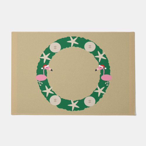 Christmas Wreath Beach Flamingo Sand Dollar Shells Doormat