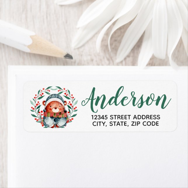 Christmas Wreath Bear Return Address Label (Insitu)