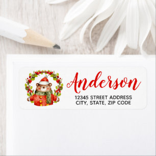 Christmas Wreath Bear Return Address Label