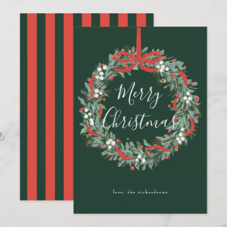 Christmas Wreath berries and bow Holiday Card
