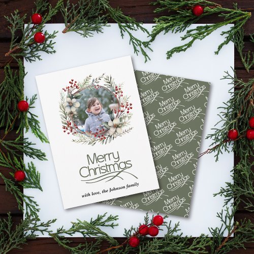 Christmas wreath berries flowers and leaves photo holiday card