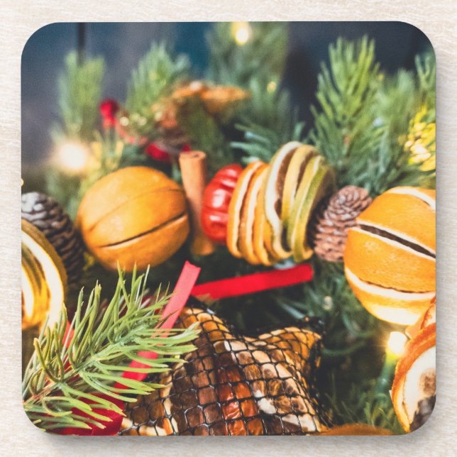 Christmas wreath beverage coaster (Front)