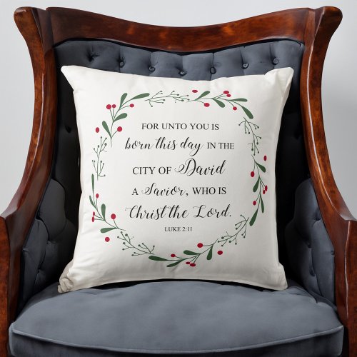 Christmas Wreath Bible Verse Jesus Christ Savior Throw Pillow