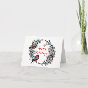 Christmas Wreath Bird Happy Holidays Card