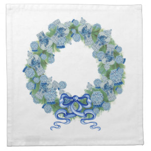 Christmas Wreath Blue Ginger Jar Jars Cloth Napkin