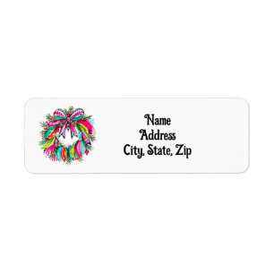 Christmas Wreath Boho Cute Pink Holiday Address Label