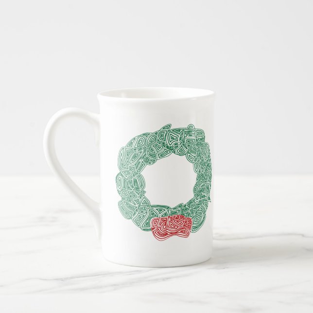 Christmas Wreath Bone China Mug (Left)