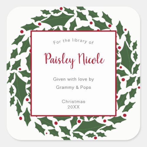 Christmas Wreath bookplate sticker