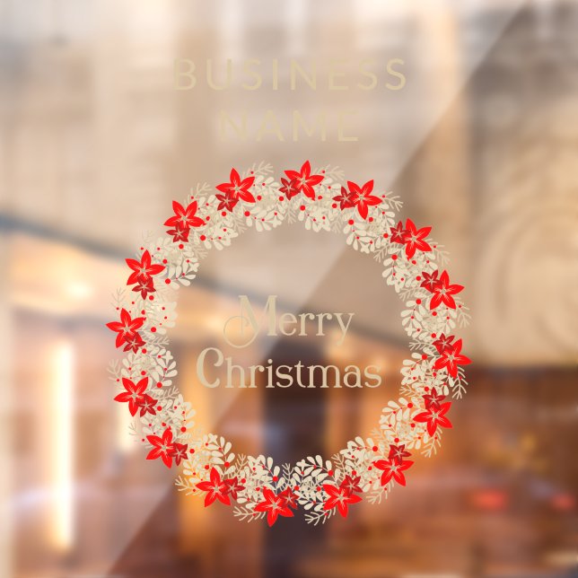Christmas Wreath Botanical Holly & Poinsettias Window Cling (Sheet 2)