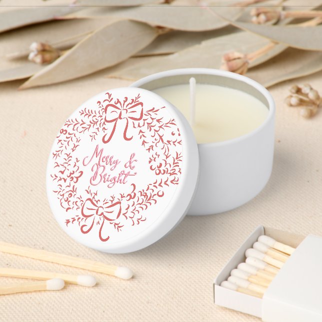 Christmas wreath bow pink mini candle favors (Insitu)