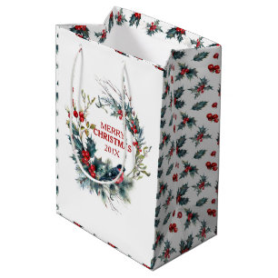Christmas wreath Bullfinch & Christmas holly Medium Gift Bag