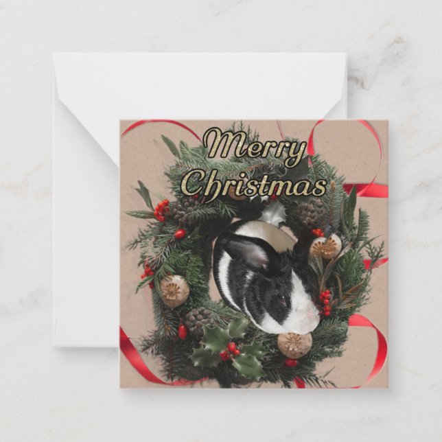  Christmas Wreath Bunny Note Card (Front)
