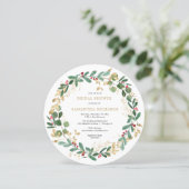 Christmas wreath burgundy greenery bridal shower invitation (Standing Front)