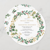 Christmas wreath burgundy greenery bridal shower invitation (Front/Back)