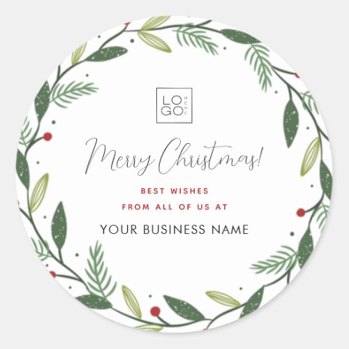 Christmas Wreath Business Add Custom Company Logo Classic Round Sticker