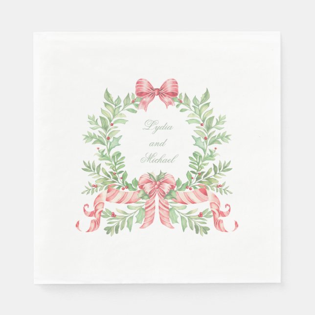 Christmas Wreath Candy Cane Bow Napkins (Front)