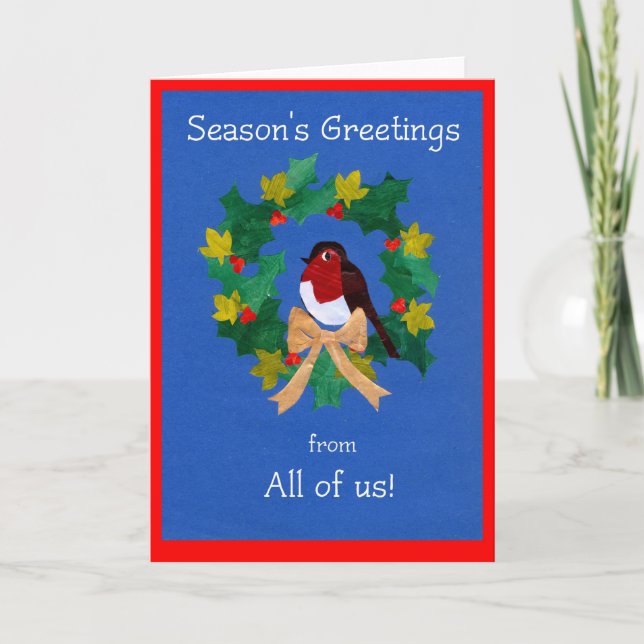 Christmas Wreath Card with Robin Redbreast (Front)