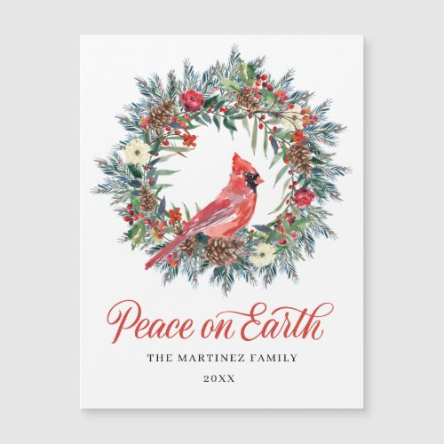 Christmas Wreath Cardinal Holiday Magnetic Card