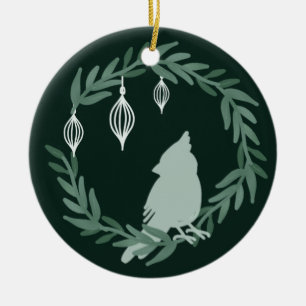 Christmas Wreath Cardinal Photo Ceramic Ornament