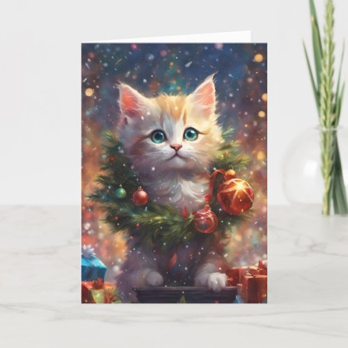 Christmas Wreath Cat Holiday Kitten Greetings