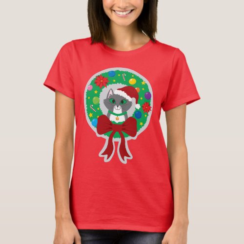Christmas Wreath Cat Womens T_shirt