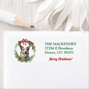 Christmas Wreath Cattle Dog Return Address Label