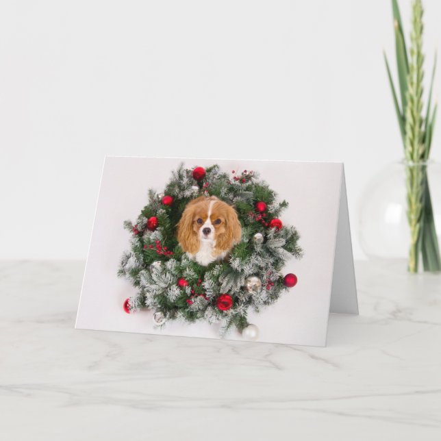 Christmas Wreath Cavalier King Charles Card (Front)