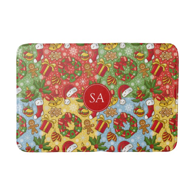 Christmas wreath, Christmas Ornaments, Santa's Hat Bathroom Mat (Front)