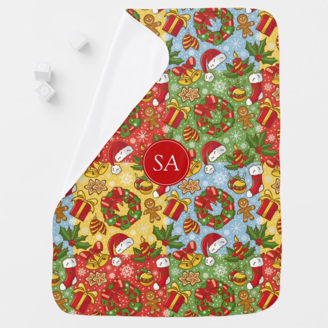 Christmas wreath, Christmas Ornaments, Santa's Hat Receiving Blanket (In Situ)