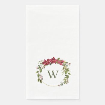 Christmas Wreath Classic Monogram Paper Guest Paper Guest Towels by BerryPieInvites at Zazzle