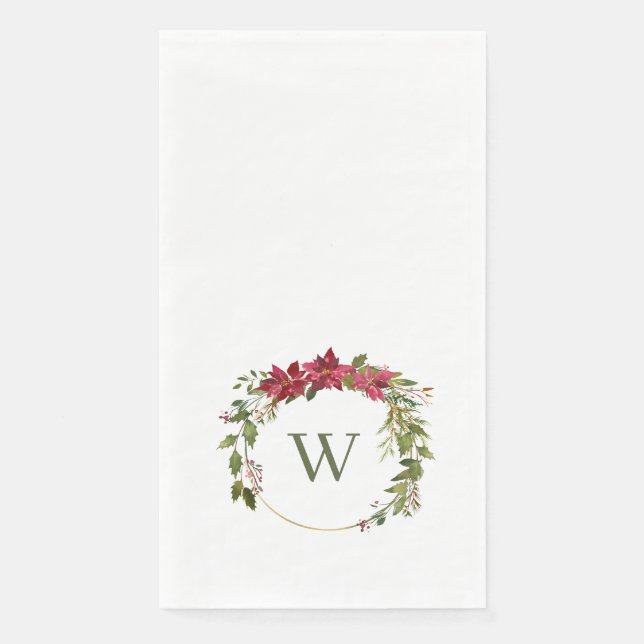 Christmas Wreath Classic Monogram Paper Guest Towels (Front)