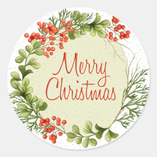 Christmas Wreath Classic Round Sticker (Front)