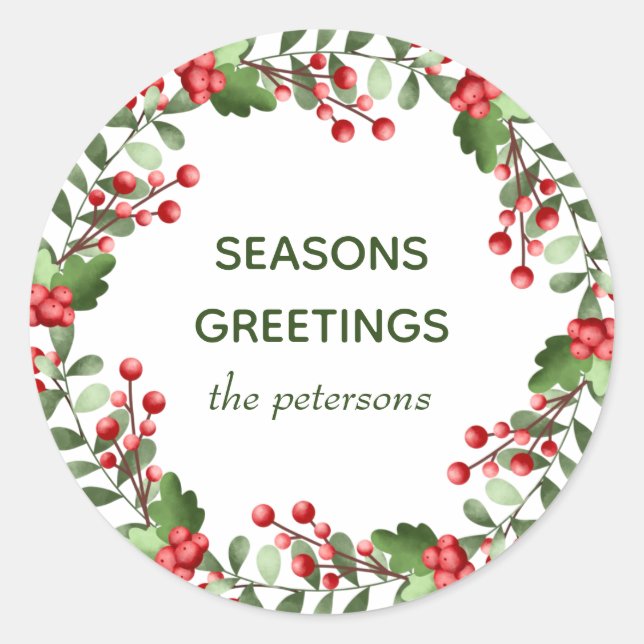 Christmas Wreath  Classic Round Sticker (Front)