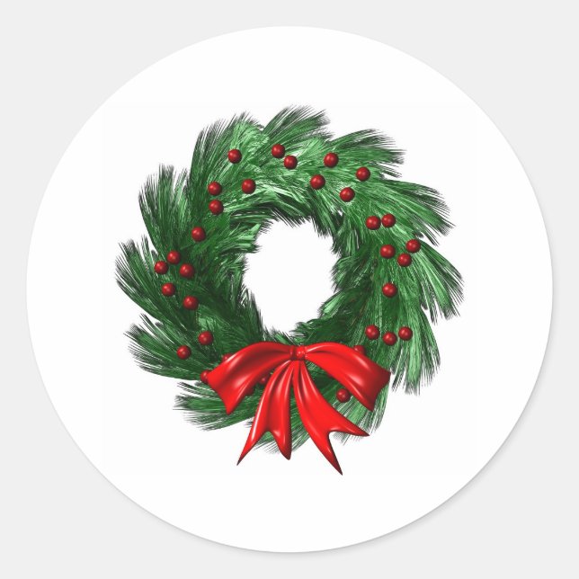 Christmas  Wreath Classic Round Sticker (Front)