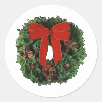 Christmas Wreath Classic Round Sticker by itschristmas at Zazzle