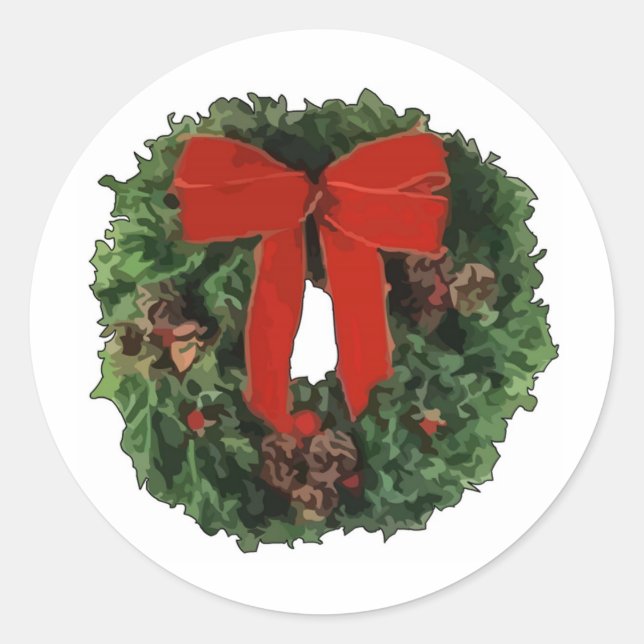 Christmas Wreath Classic Round Sticker (Front)