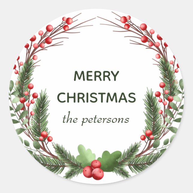 Christmas Wreath  Classic Round Sticker (Front)